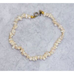 8 Inch, Vintage Dirty White Pebble Beads Bracelet - CK1